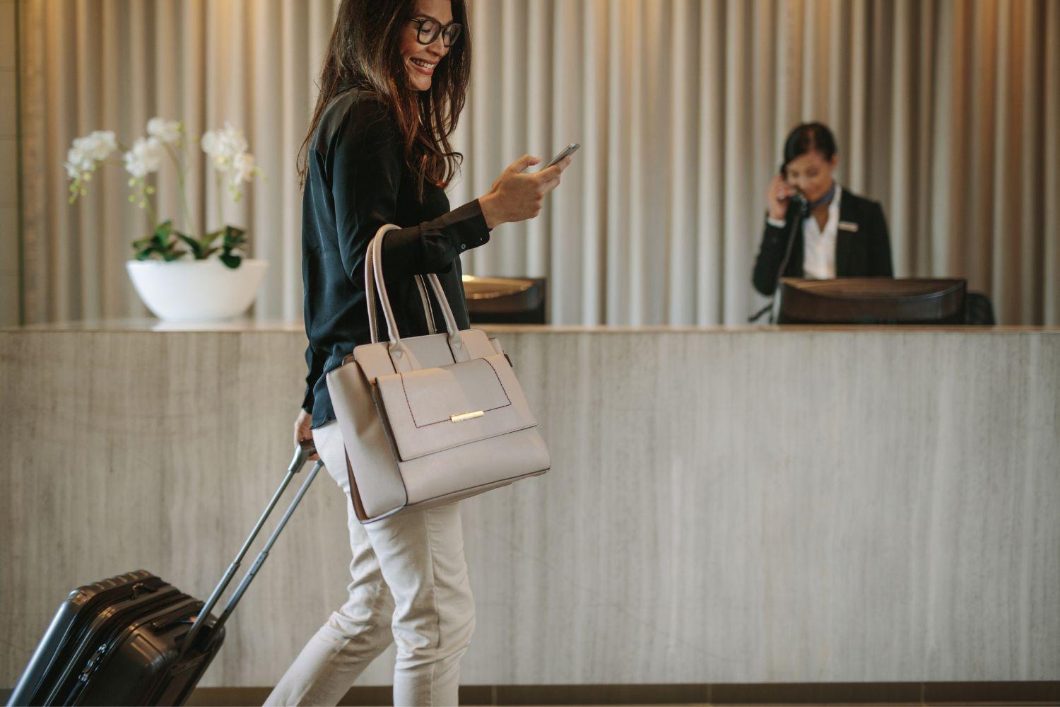 business travel wellbeing at hotel check-in