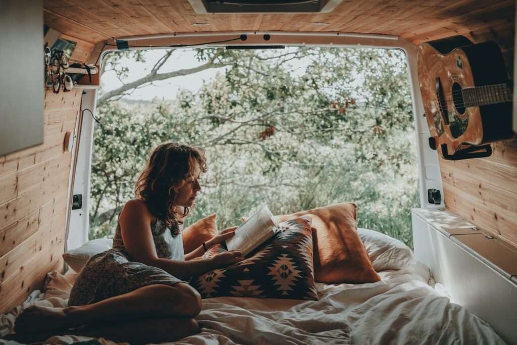 camper van woman relaxing