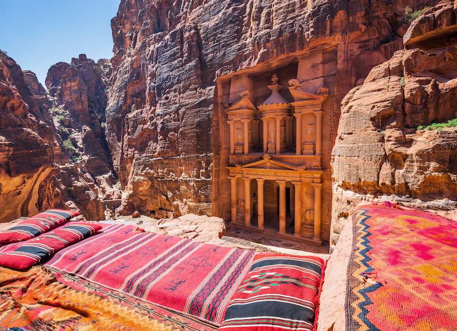 Petra, Jordan. Al-Khazneh (The Treasury) in Petra, the capital of the ancient Nabatean Kingdom on tour with Exodus Travels