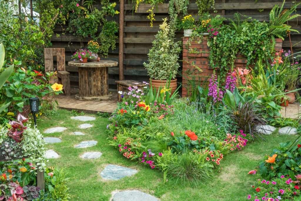 outdoor meditation space with plants