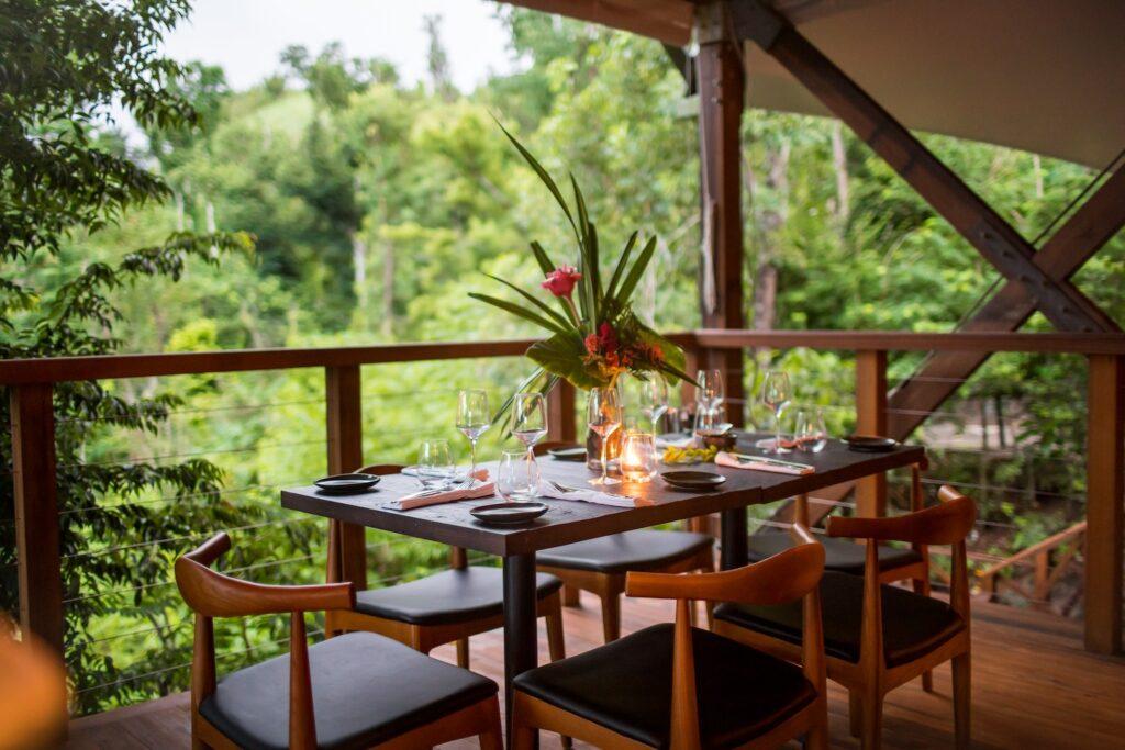 dining at secret bay in dominica